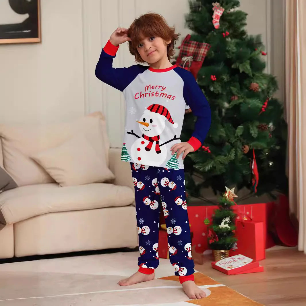 Autumn and winter white snowman Christmas matching parent-child outfit Mom and Dad children dog family pajamas pajama pants set