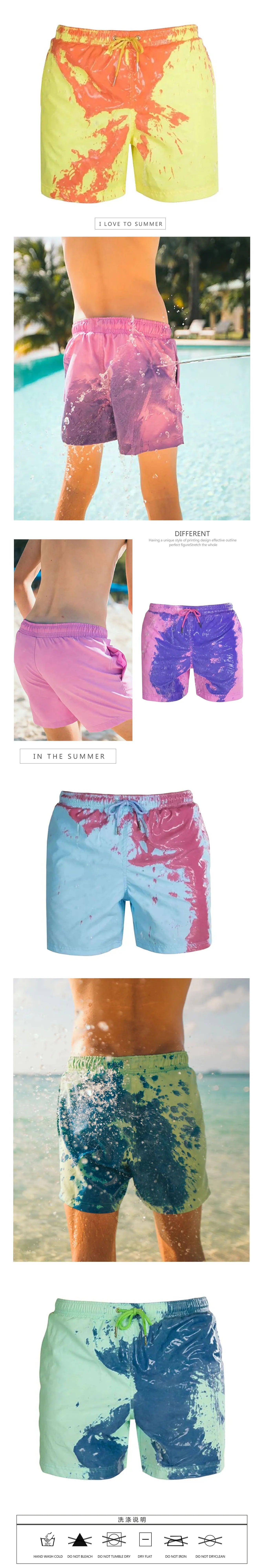 Magical Color Changing Board Shorts Men Summer Discoloration Swimming Trunks Swimwear Swim Surf Short Wear Quick Dry Beach Pants