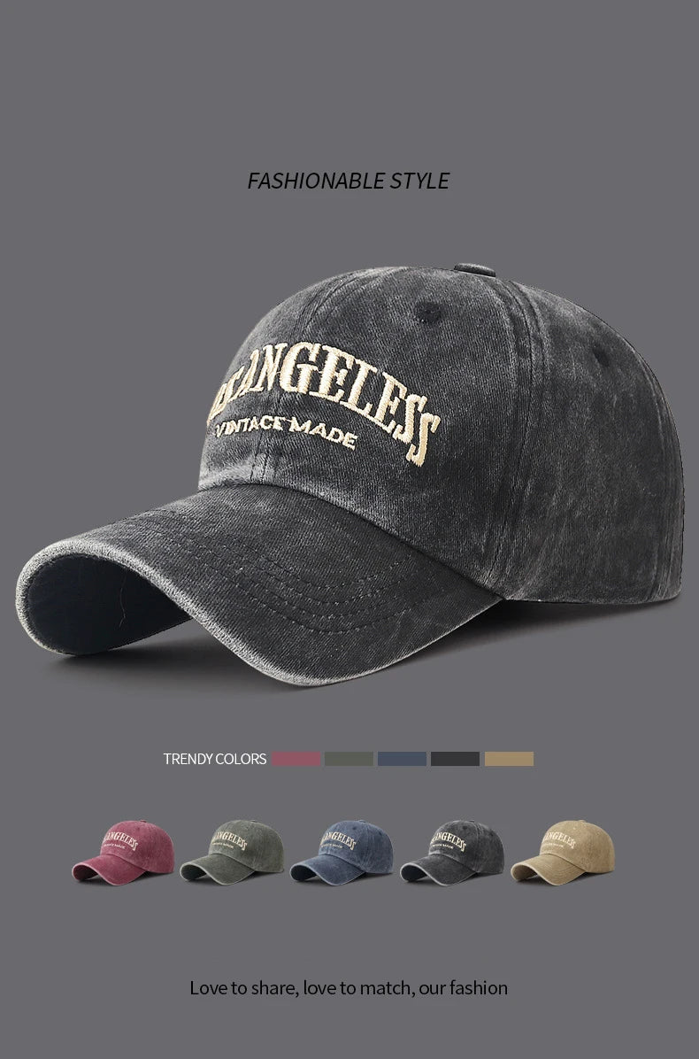 New Soft Top Washed Vintage Coated Cloth Cap Three-Dimensional Embroidery Sunhat Distressed White Casual Baseball Cap