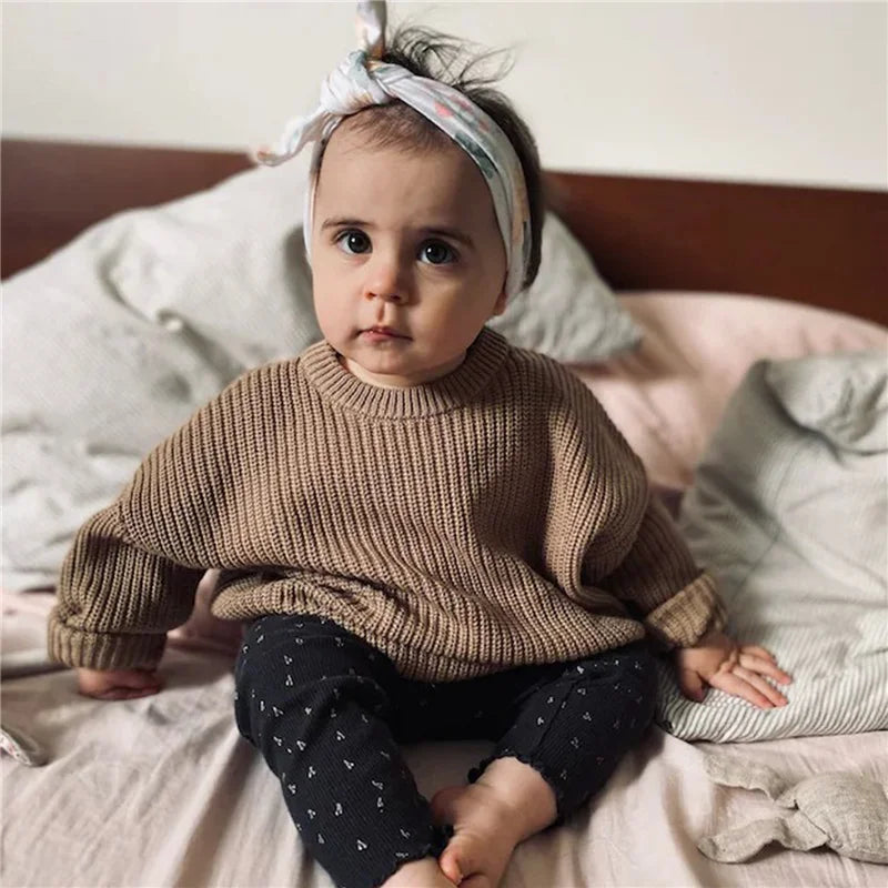 Suefunskry Newborn Baby Girl Boy Knitted Long Sleeve Autumn Winter Sweater Solid Loose Pullover Casual Tops Kids Clothes 3M-5Y
