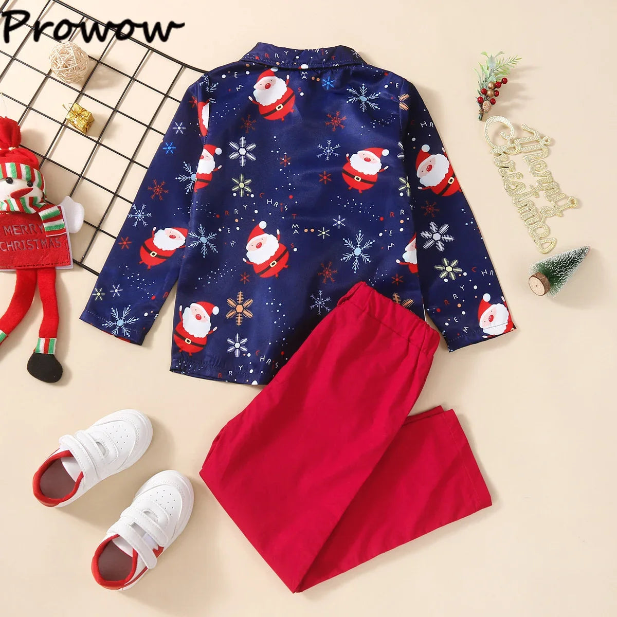 Boys Christmas Outfits For Kids Baby Festival Clothing Short/Long Sleeve Gentleman Shirts+Red Pants New Year Children's Costume