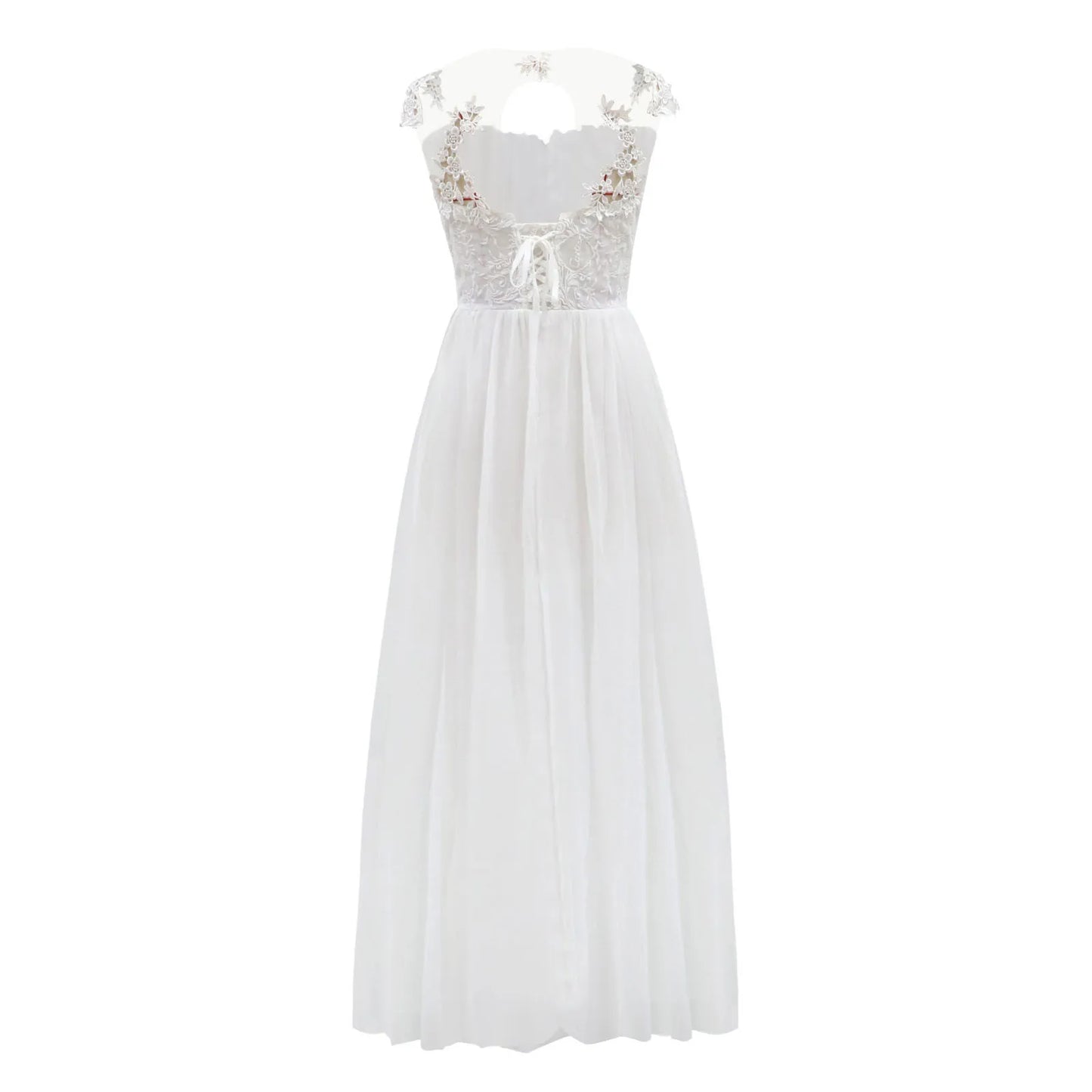 Women's Floral Lace White Dresses A Line Sexy V-Neck Sheer Mesh Large Swing Dress High Waist Bridesmaid Evening Dress For Women