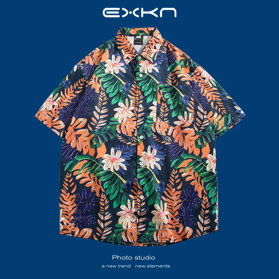 Hawaii Flower Men's Shirt Thai Style Loose Sleeveless Beach Casual Fashionable Shirt for Youth Suitable for All Seasons