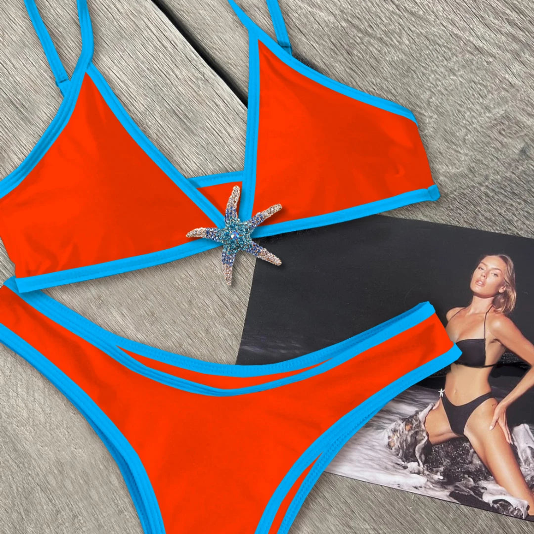 Shiny Star Bikinis Sexy Women Swimsuit Female Swimwear Bandeau Biquini Thong Triangle Swimming Suits Halter Bodysuit Beachwear