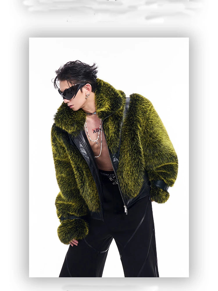 Mauroicardi Autumn Winter Cool Handsome Thick Warm Patchwork Faux Fur Coat Men Luxury Designer Clothes Zip Up Fluffy Jacket 2025