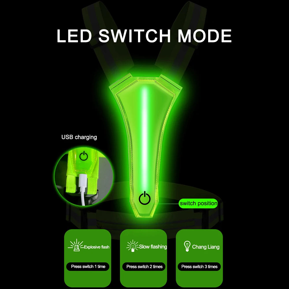 LED Reflective Vest Light Up Running Vest Adjustable Straps Cycling Safety Vest USB Rechargeable 3 Light Modes for Night Running