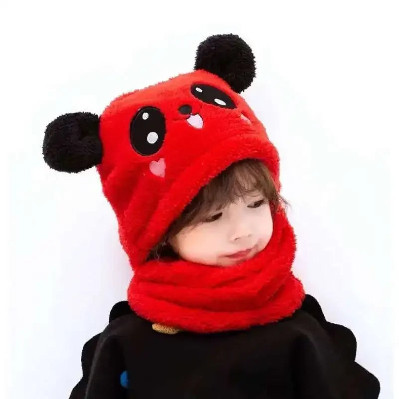 New Autumn and Winter Cute Children Cartoon Scarf Hat Two-piece Double Fleece Warmth Boy Girl Child Adult Parent-child Baby Hat
