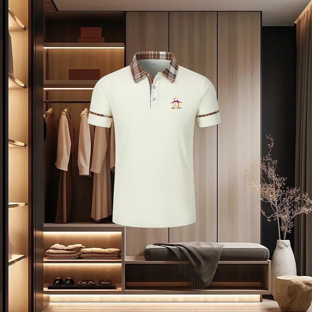 Summer Men's Short Sleeve Collar Tshirts New Solid Color Casual Polo Shirt Trendy Breathable Loose Basic Splice Top