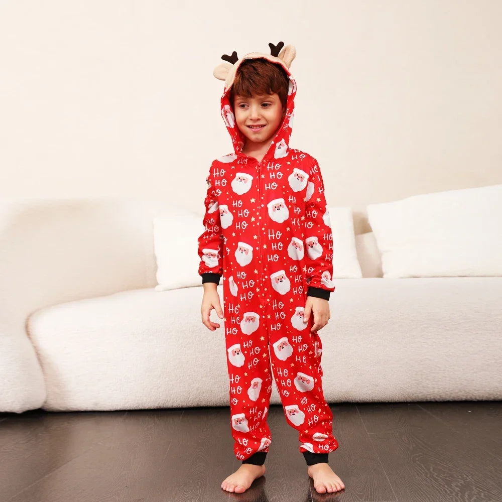 Christmas Gift Mother Father Kids Matching Outfits Cute Deer Ear Hooded Romper Overall Soft Loose One-Piece Pajamas Family Look