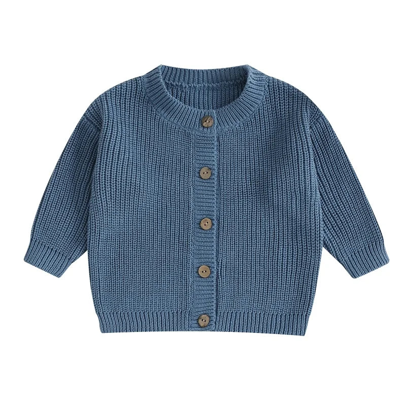Suefunskry Baby Boys Girls Autumn Winter Knitted Sweater Long Sleeve Solid Color Single-breasted Knitwear Cardigan Jacket