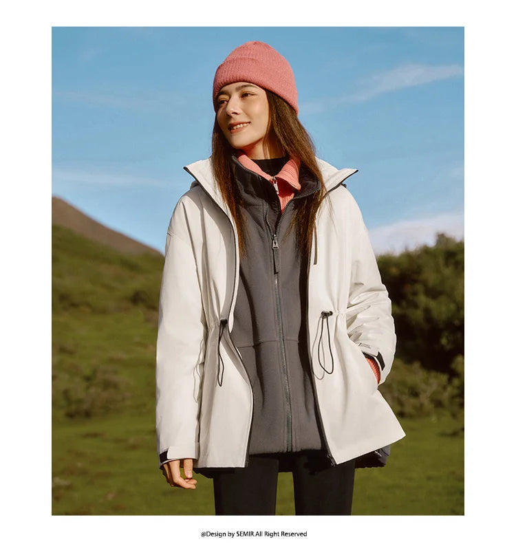 Semir Down Jacket Women 2024 New Two-Piece Three-in-One Outdoor Travel Daily Versatile Three-Resistant Outerwear for Women