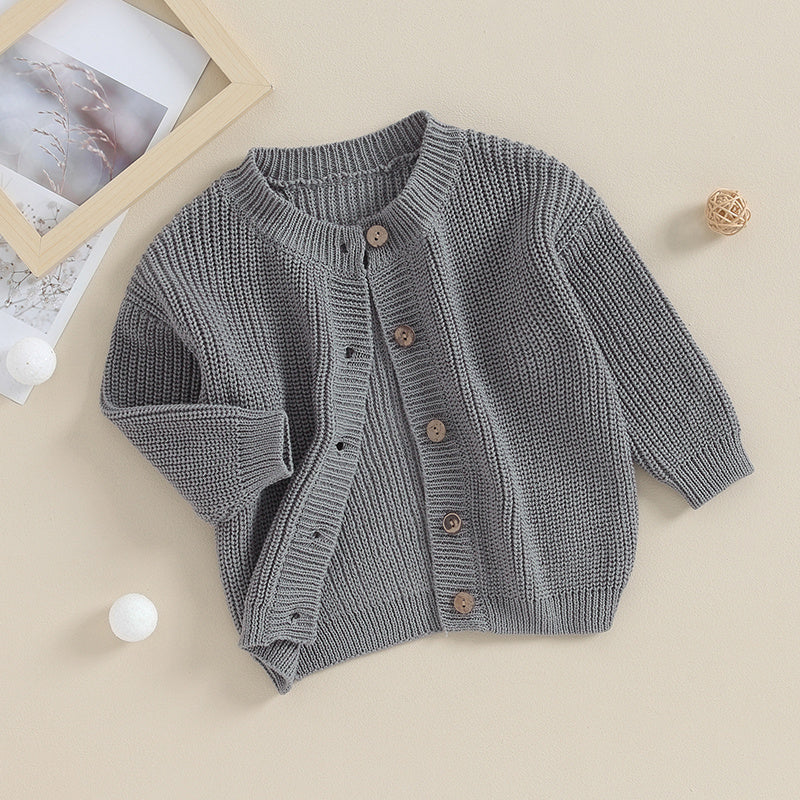 Suefunskry Baby Boys Girls Autumn Winter Knitted Sweater Long Sleeve Solid Color Single-breasted Knitwear Cardigan Jacket