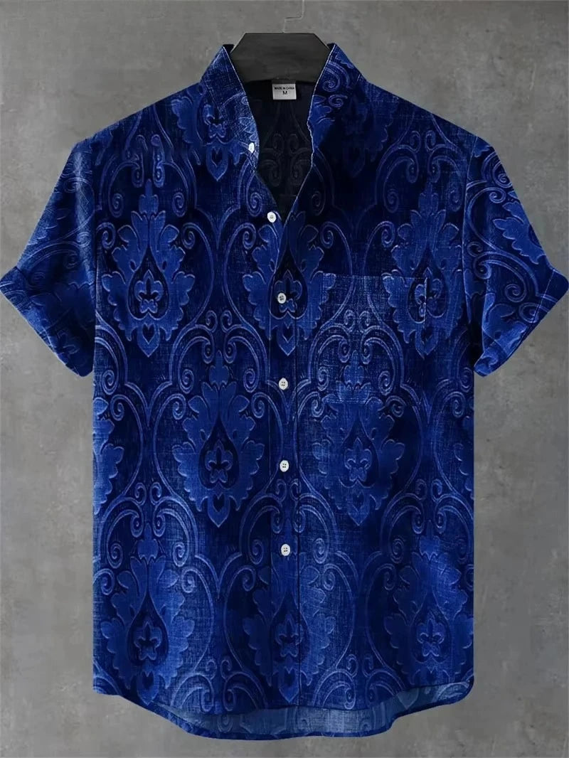 Vintage Men's Shirt 3D Printed Shirt Men's Casual Short Sleeved Top Fashionable Men's Lapel Button Shirt Men T-shirt Polyester