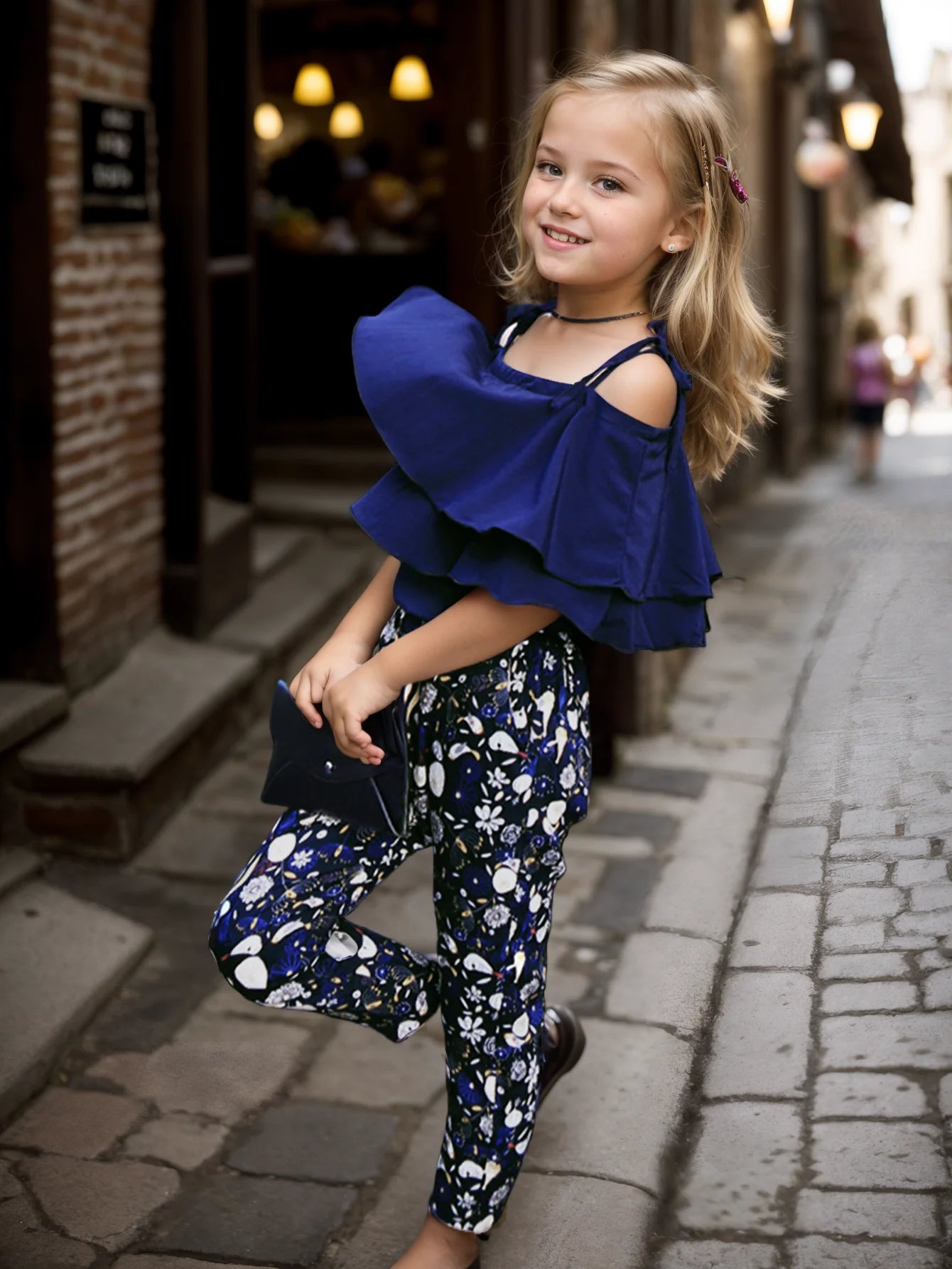 Summer Teen Girls Flower Chiffon Clothing Set Children Off Shoulder tops Floral Pants Kids Outfits Girl Clothes For 8 12 14Years