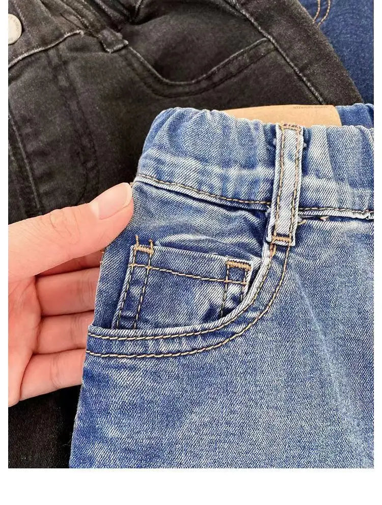 Kids Boys Jeans 2023 Spring And Autumn New Fashionable Elastic Children's Clothing Boys Loose Thin Denim Long Pants