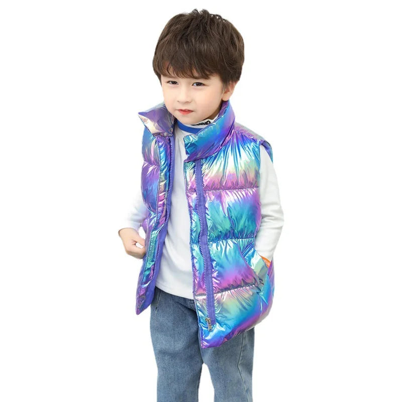 Kids Down Clothes Waistcoat Child Fashion Warm Vest Teen Thickened Down Clothing Boys Girls Dazzle Color Sleeveless Outerwear