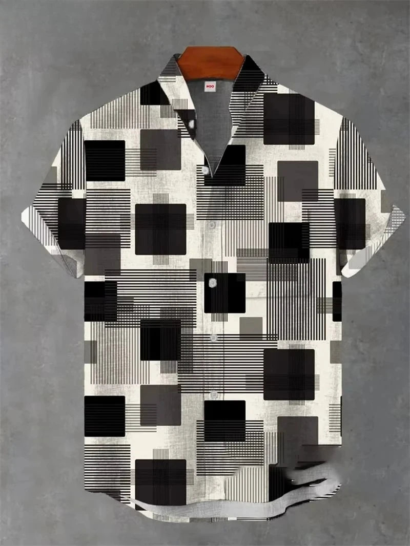 Vintage Men's Shirt 3D Printed Shirt Men's Casual Short Sleeved Top Fashionable Men's Lapel Button Shirt Men T-shirt Polyester
