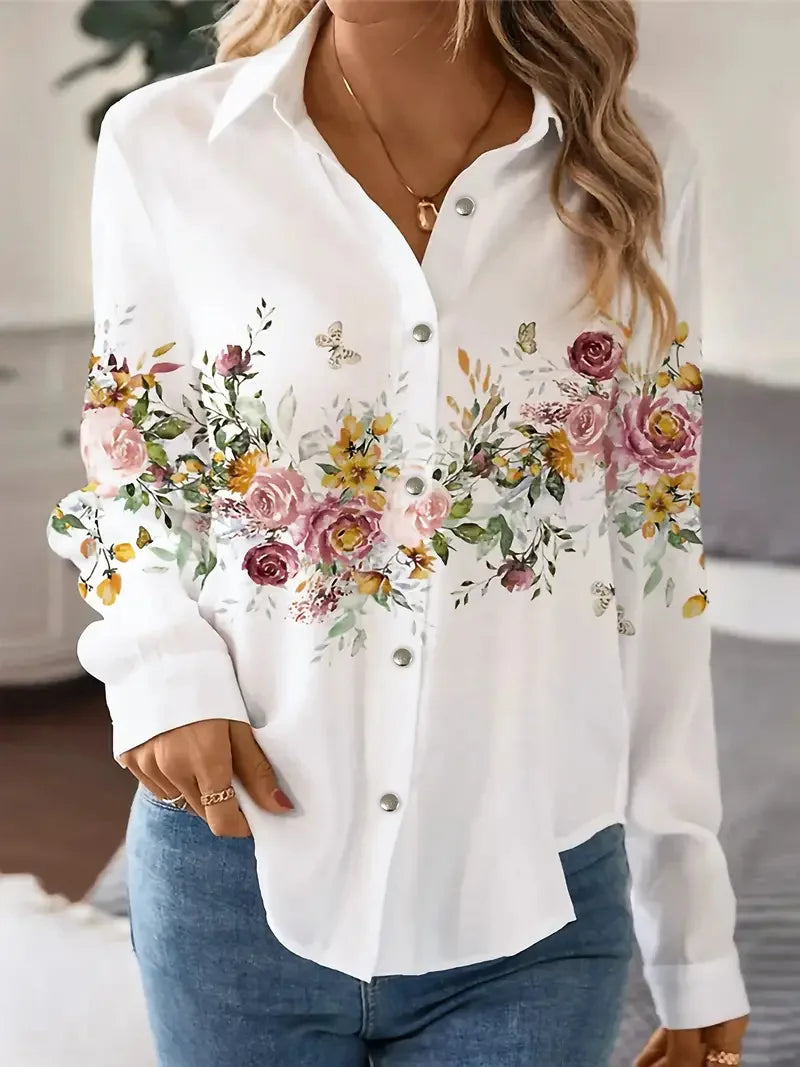 Women's Shirts Slim, Sexy, Soft and Comfortable Floral Long Sleeve Sun Shade Lapel Shirt New Women's 2024 Spring and Summer