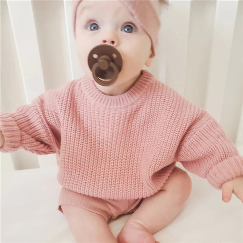 Suefunskry Newborn Baby Girl Boy Knitted Long Sleeve Autumn Winter Sweater Solid Loose Pullover Casual Tops Kids Clothes 3M-5Y