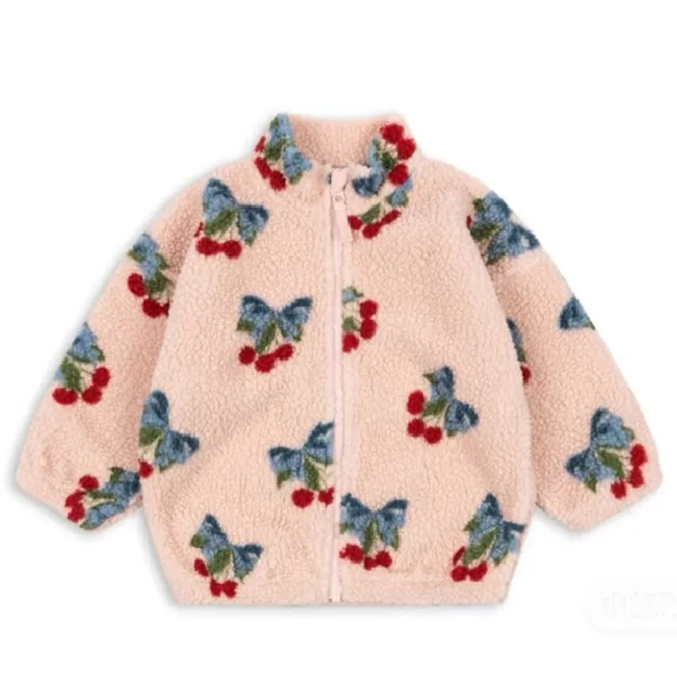 2025 KS Brand Winter Baby Girls Boys Lambswool Cherry Jackets Kids Clothes Boys Sequin Cartoon Outerwear Children's Coats 1-9Yrs