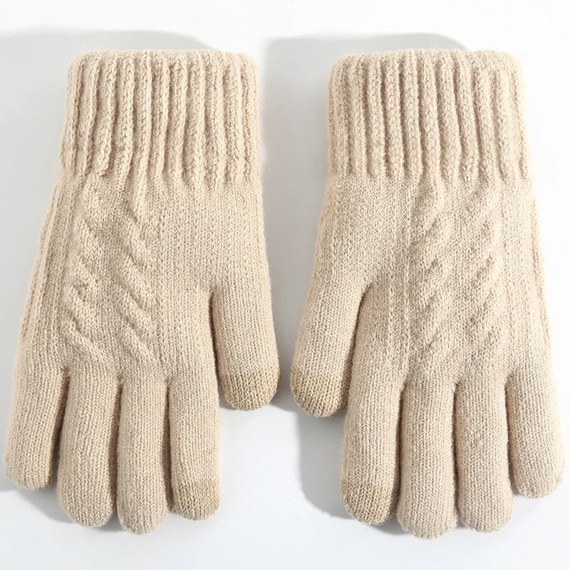 New Men's Warm Full Finger Gloves Winter Touchscreen Plus Fleece Gloves Woman Thickening Wool Knitted Cycling Driving Gloves