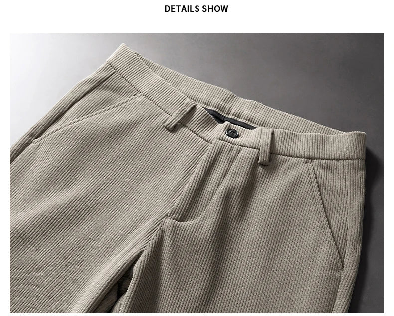 Khaki Black Gray Fleece Men's Corduroy Casual Pants Chenille Thick Stretch Business Trousers Mid-rise Brand Winter Thermal Pants