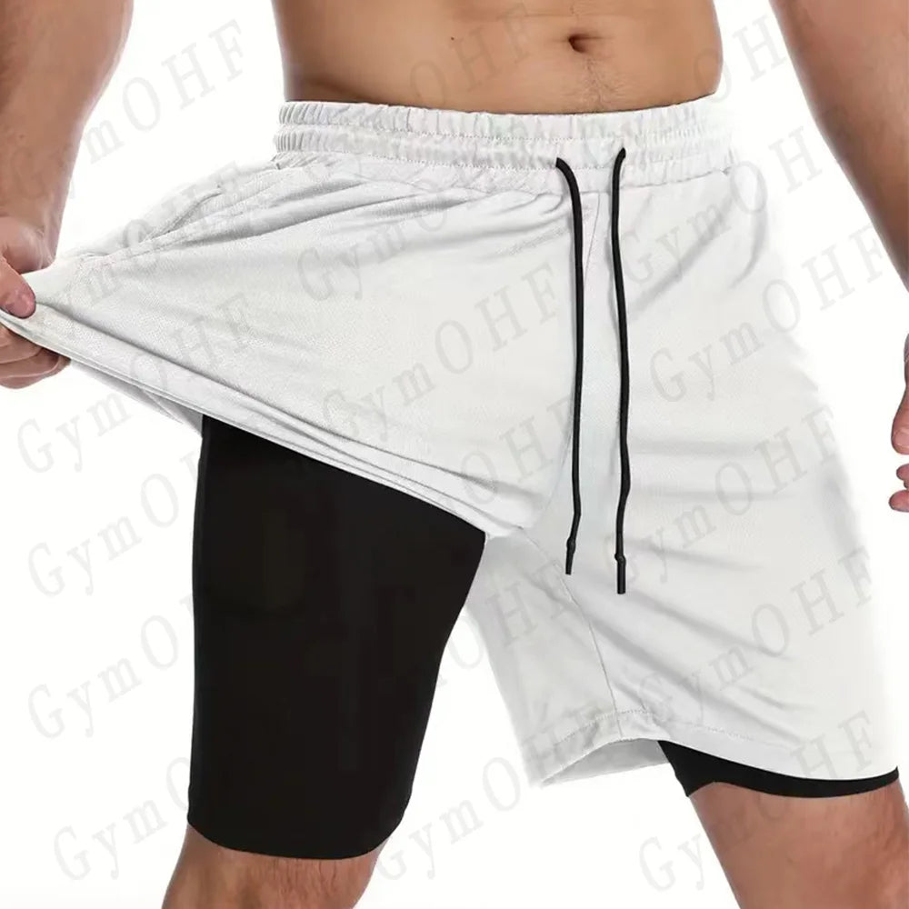 Anime Compression Shorts Men T Shirt Summer Sportswear Gym Jogging Training Workout Male Fitness Sport 2 In 1 Shorts Quick Dry