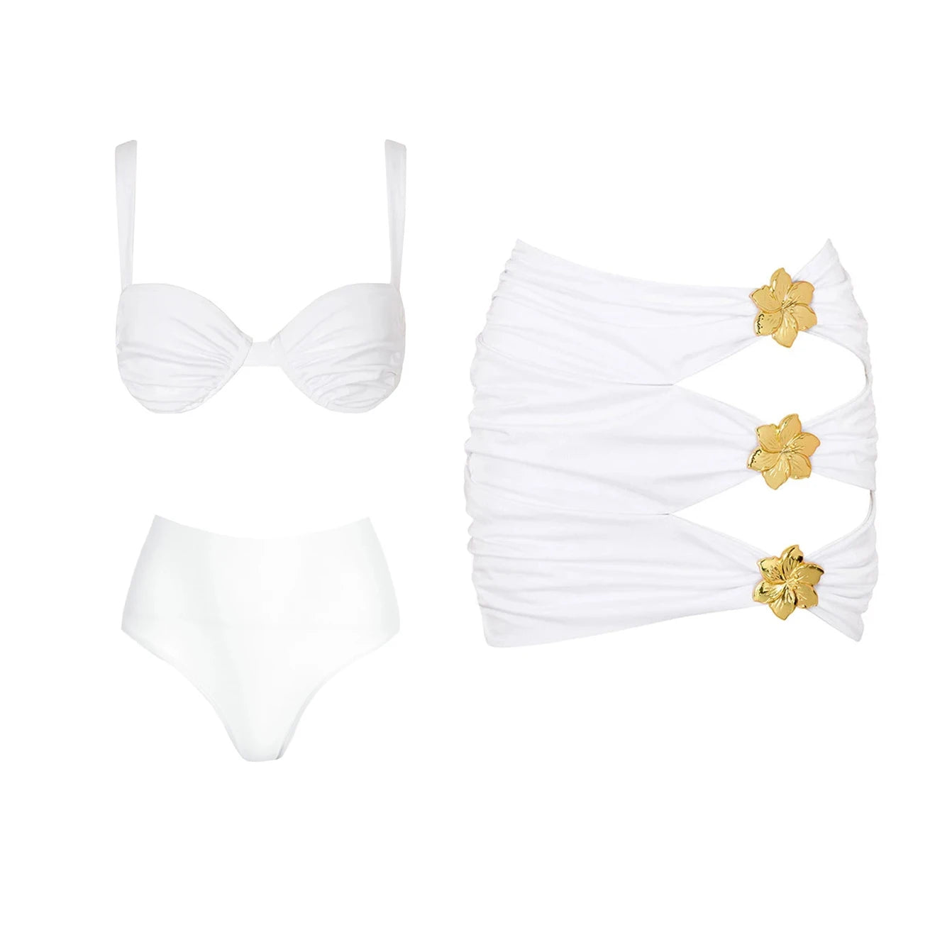 Sexy Bikini Set With Cover Up Luxury Woman Swimsuit Off Shoulder Swimwear High Waist Push Up Biquini Bathsuit Beach Outfits