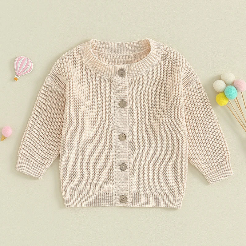 Suefunskry Baby Boys Girls Autumn Winter Knitted Sweater Long Sleeve Solid Color Single-breasted Knitwear Cardigan Jacket