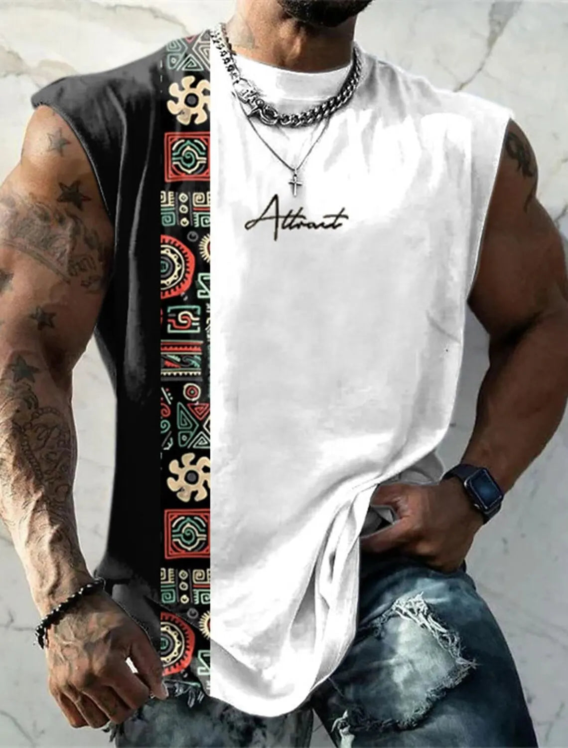 Summer New Men's Vest T Shirt Patterned Tribal Round Neck Clothing Daily Fitness Sports Vintage Sleeveless Printed Ethnic Tops