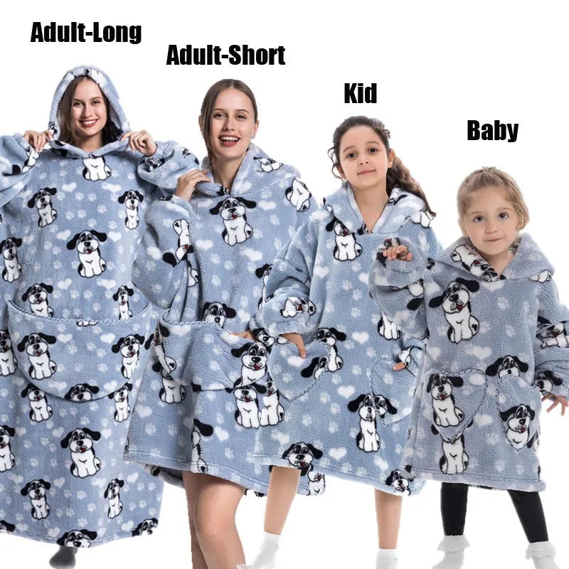 Extra Long Winter Hoodies Sherpa TV Blanket Plush Fleece Family Matching Outfits Sweatshirts Avocado Dinosaur Homewear Oversized