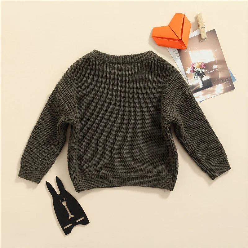 Suefunskry Newborn Baby Girl Boy Knitted Long Sleeve Autumn Winter Sweater Solid Loose Pullover Casual Tops Kids Clothes 3M-5Y