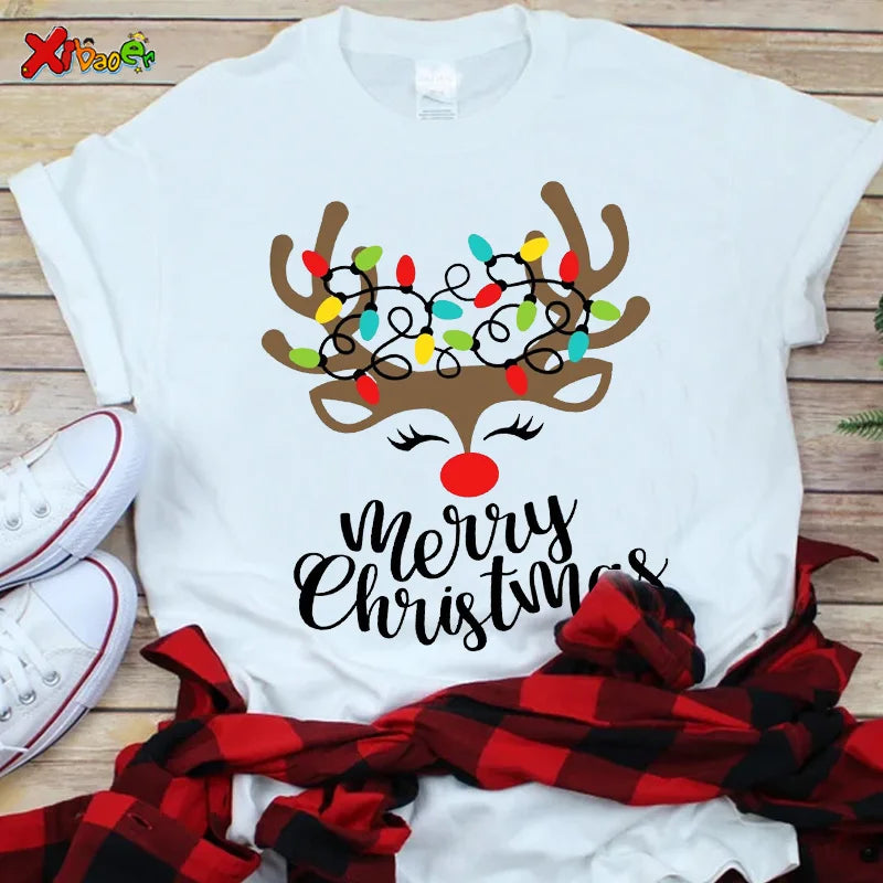Family Christmas Shirts Cotton Family Matching Outfit Merry Christmas Kids Tshirts Baby Rompers Matching Pajamas Clothes Famille