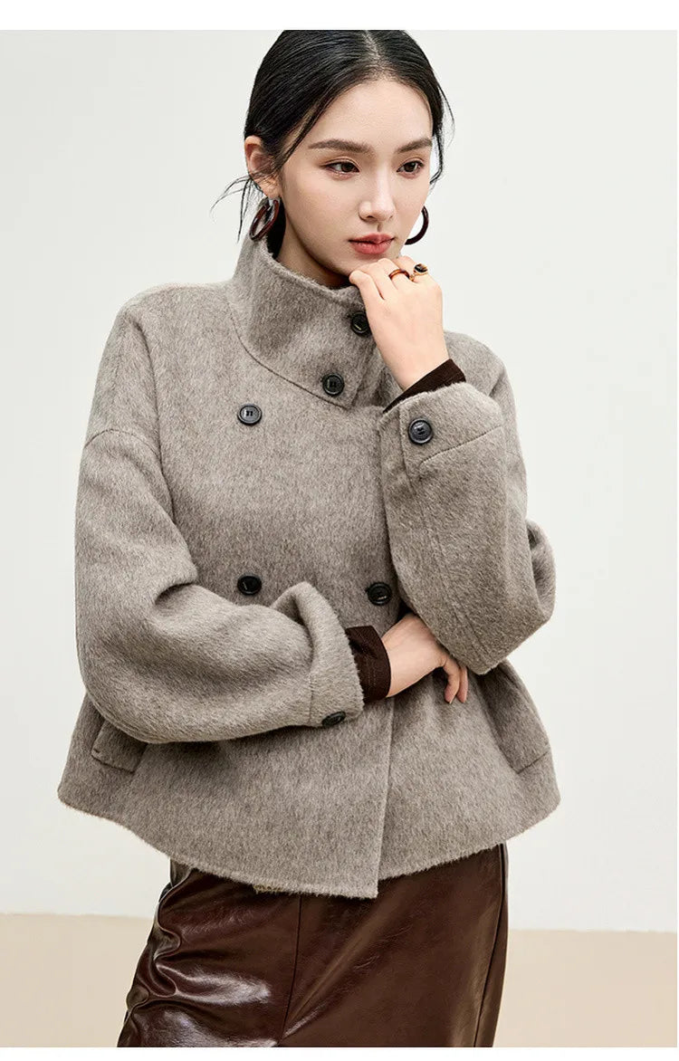 SENTUBILA 100% Wool Coats For Women Winter Jackets 2025 Stand Turtleneck Double Sided Short Outerwears Female Clothes W44O56626