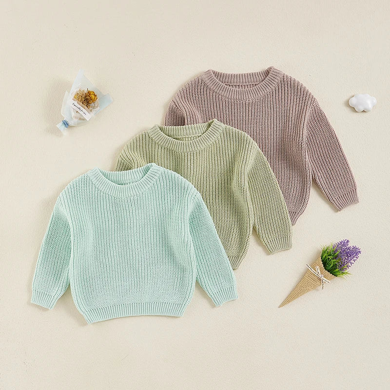 Cute Toddler Unisex Cable Knit Sweater Warm Cozy Round Neck Long Sleeve Pullover Jumper for Autumn Winter Season