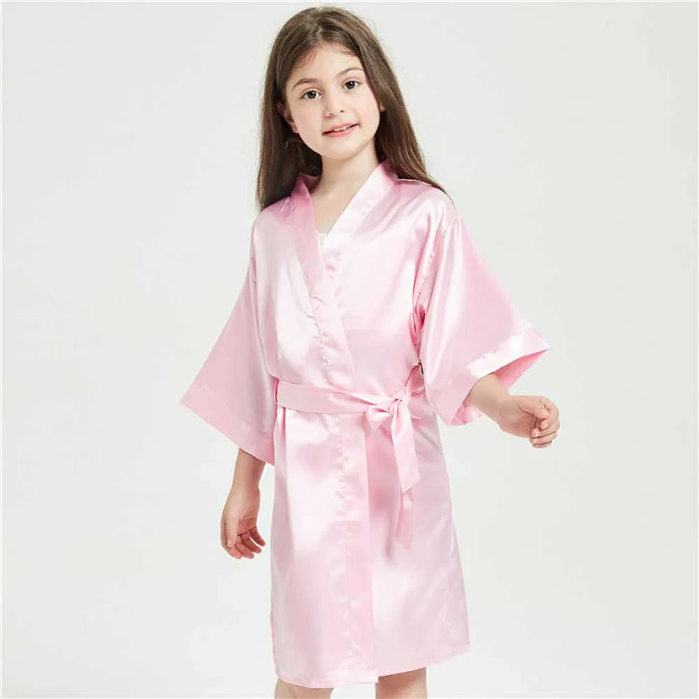 Pink Bathrobes for Girls Nightwear Satin Silk Kids Robes Summer Girl Nightgown Sleepwear Children Kimono Wedding Spa Party Dress