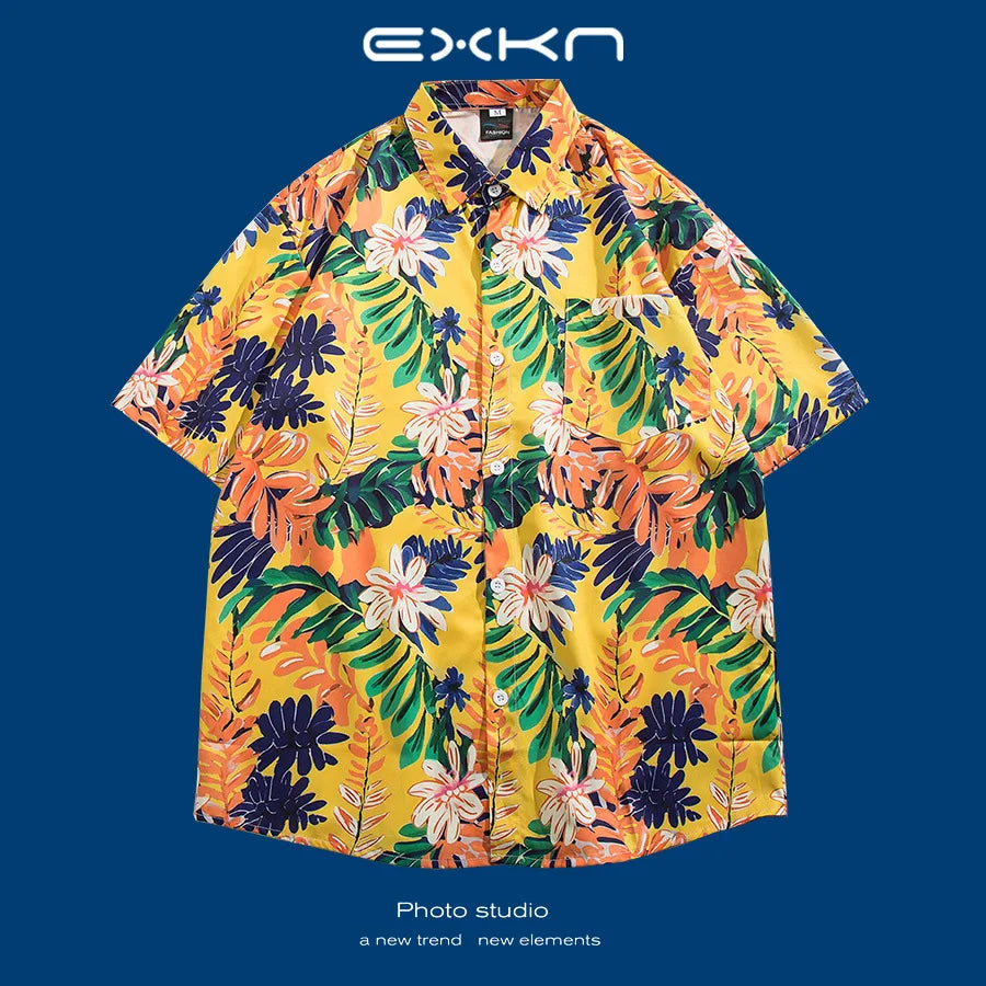 Hawaii Flower Men's Shirt Thai Style Loose Sleeveless Beach Casual Fashionable Shirt for Youth Suitable for All Seasons