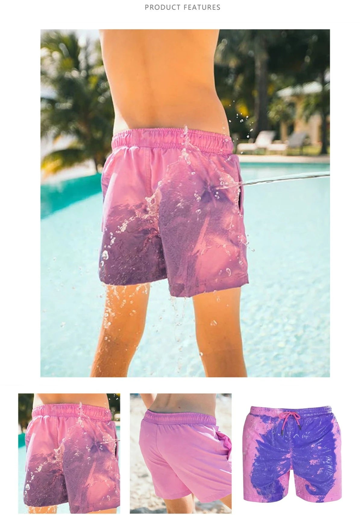 Magical Color Changing Board Shorts Men Summer Discoloration Swimming Trunks Swimwear Swim Surf Short Wear Quick Dry Beach Pants