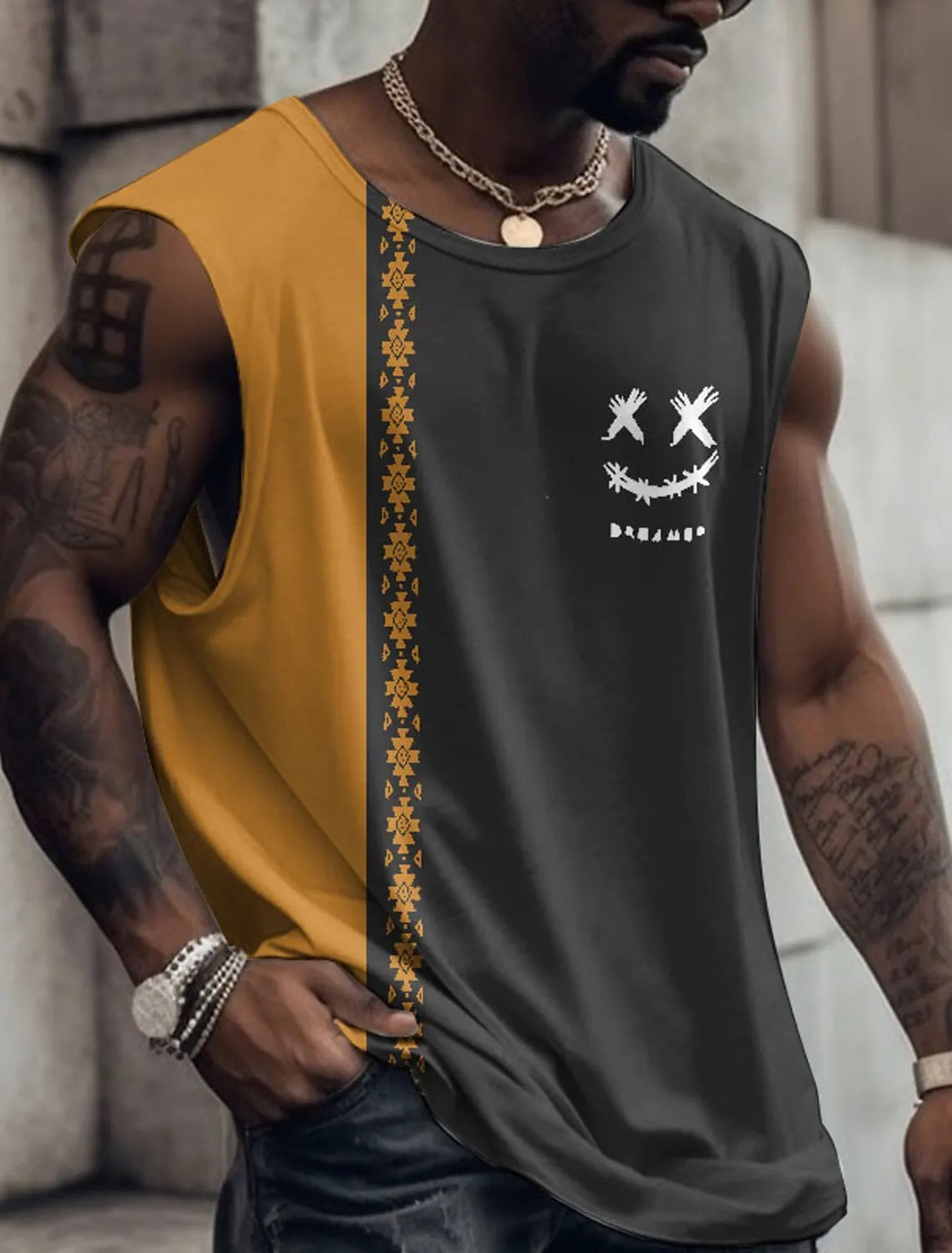Men's Crew Neck Vest Side Totem 3D Printed Outdoor Street Sleeveless Printed Clothing Sports Casual Plus Men's Sports Vest