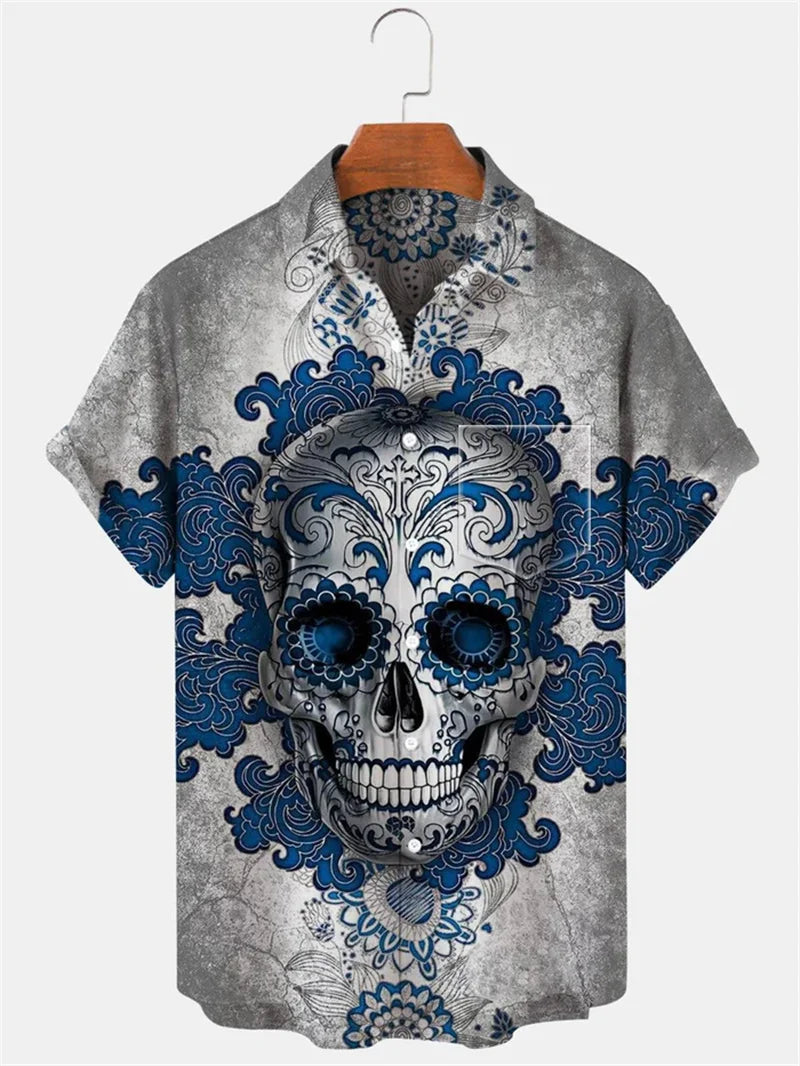 Men's Hawaiian shirt 3D skull print men's shirt summer street shirt short sleeved loose top