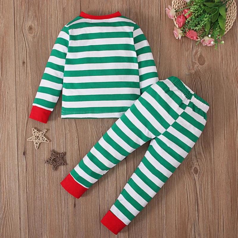0-5T Boys Girls Christmas Pajamas Sets Stripe Toddler Clothes Kids Pajama Sleepwear