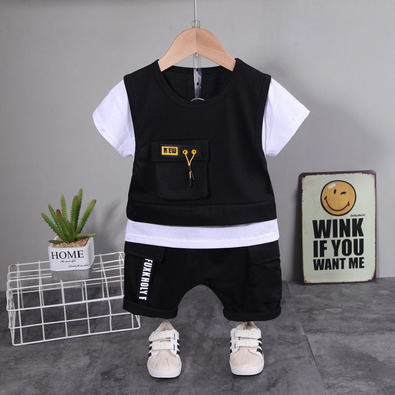 New Children Cotton Clothes Summer Kids Boys Patchwork T Shirts Shorts Pants 2Pcs/sets Infant Kids Toddler Tracksuits 0-5 Years