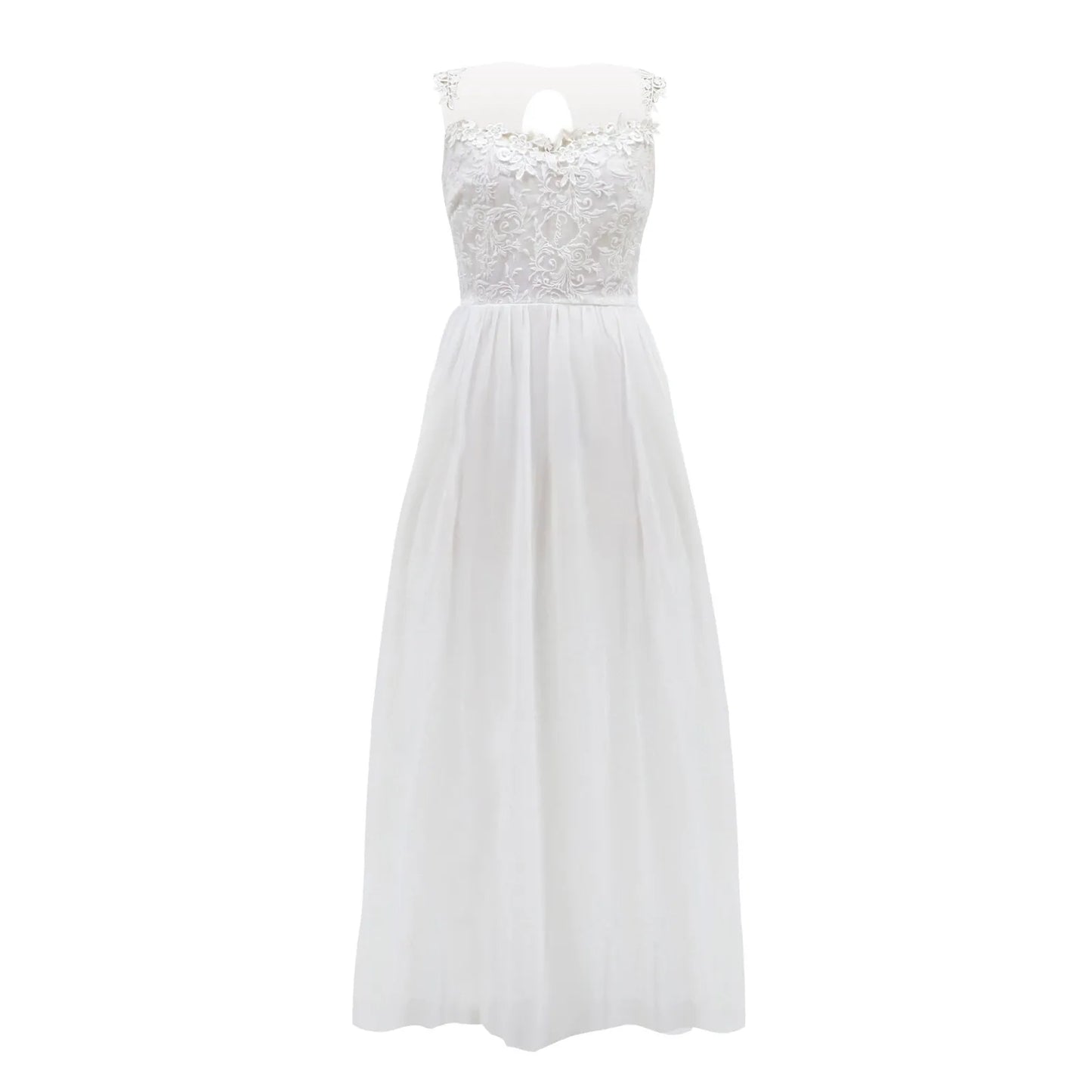 Women's Floral Lace White Dresses A Line Sexy V-Neck Sheer Mesh Large Swing Dress High Waist Bridesmaid Evening Dress For Women