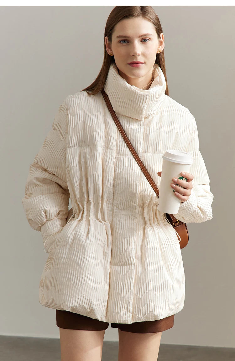 AMII Minimalist Duck Down Puffer Coat Women Winter 2025 Lightweight Stand Collar Lapel Warm Outerwear New Jackets 12344052
