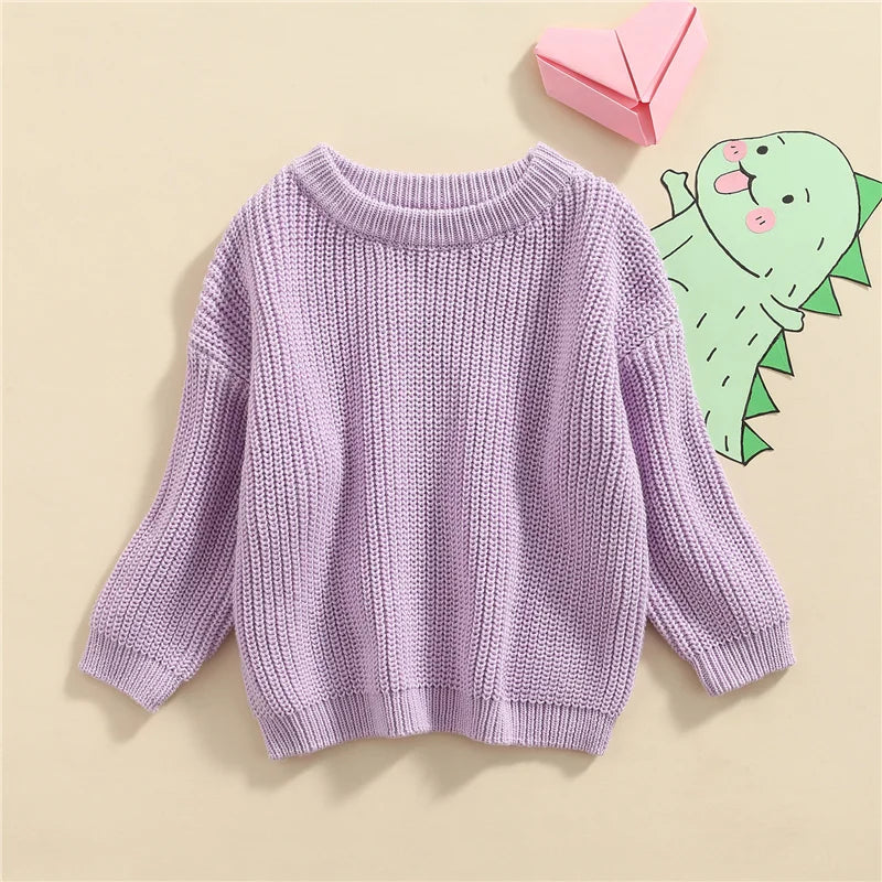 Suefunskry Newborn Baby Girl Boy Knitted Long Sleeve Autumn Winter Sweater Solid Loose Pullover Casual Tops Kids Clothes 3M-5Y