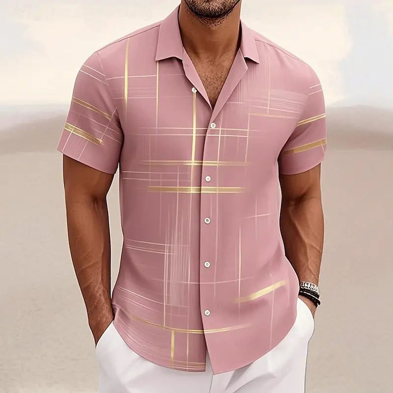 8 Color Men's Geometric Grid Shirt Button Shirt Short Sleeve Fashion Casual Outdoor Vacation Streetwear 3D Printed Lapel Shirt