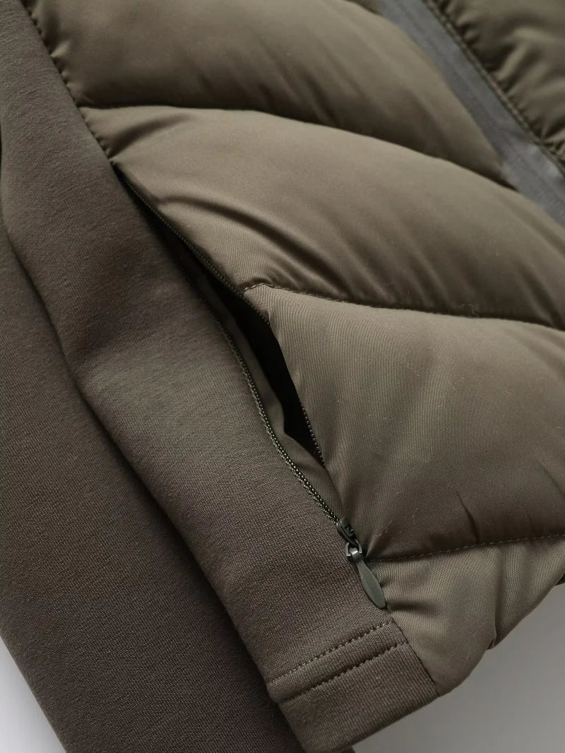 ETJ 2025 new  women's elegant fashion patchwork long sleeve standing collar hooded cotton jacket sport coat 8073227