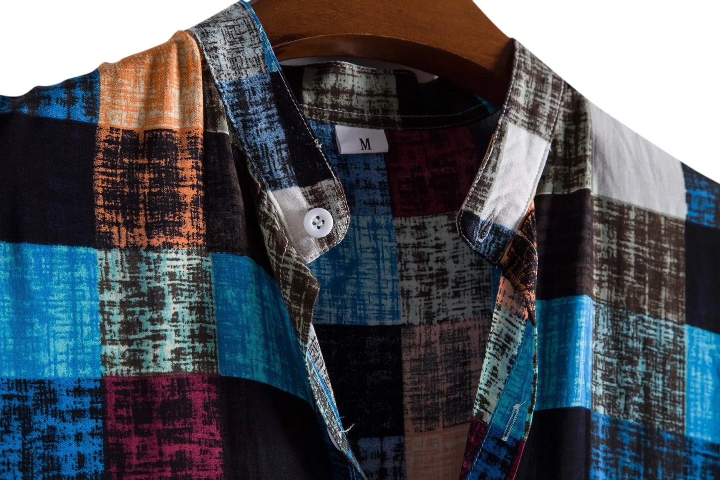 Men's Fashionable Short Sleeve Shirt 2021 New Style Plaid Print Stand Collar Casual Wear Made in China for Global Trade
