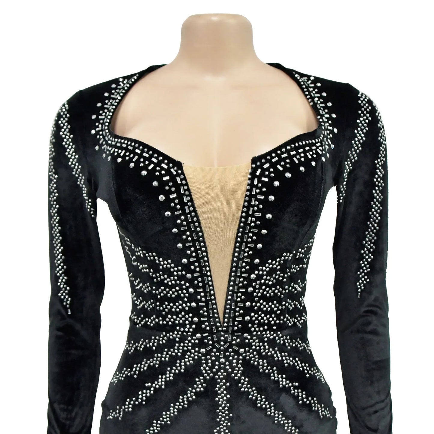 2025 Elegant Diamonds Velvet Long Party Dress for Women Sexy Deep V Evening Gown Formal Black Slim Dress Robe