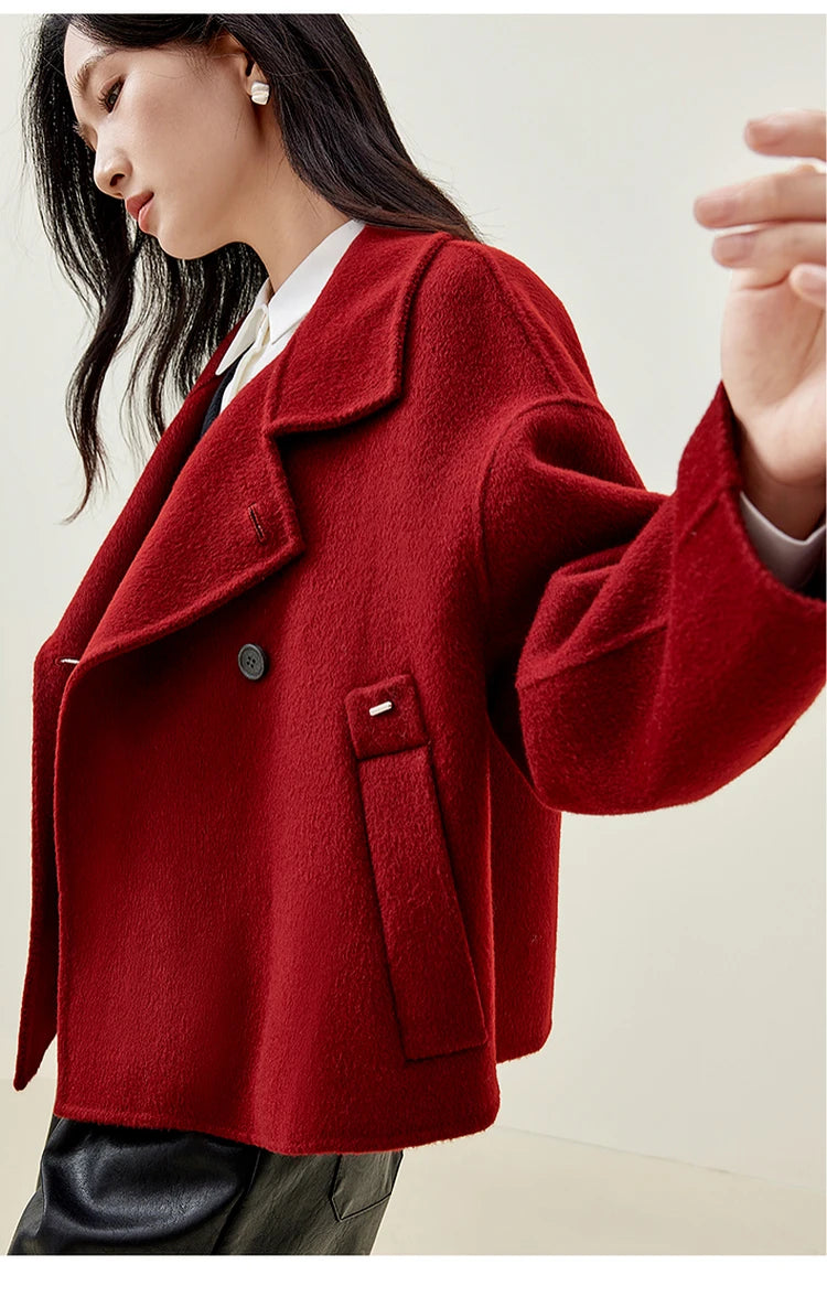 SENTUBILA 100% Wool Coats For Women Winter Jackets 2025 Stand Turtleneck Double Sided Short Outerwears Female Clothes W44O56626